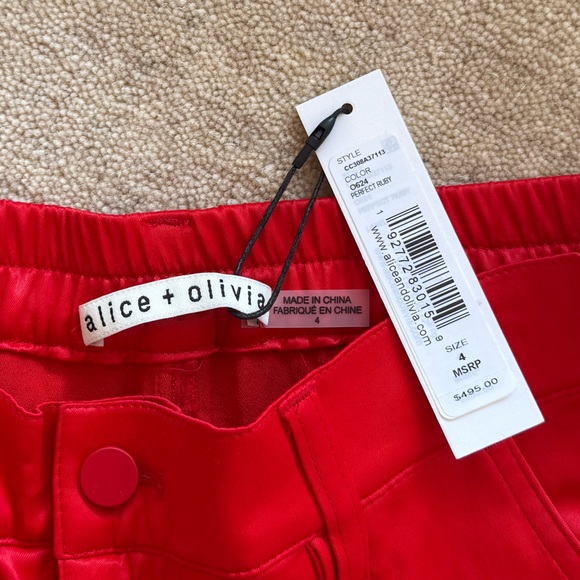 Alice & Olivia Satin Wide Leg Cargo Pants, Red, 4, NWT - Picture 6 of 8